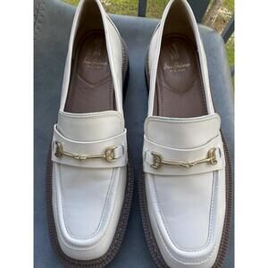 Sam Edelman White Leather Loafers Women’s‎ Size 9M | Gold Horsebit | Chunky Sole